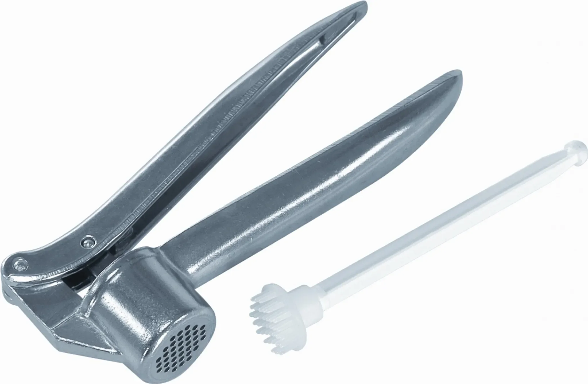 Knoblauchpresse aus Metall – 15 cm, mit Reiniger